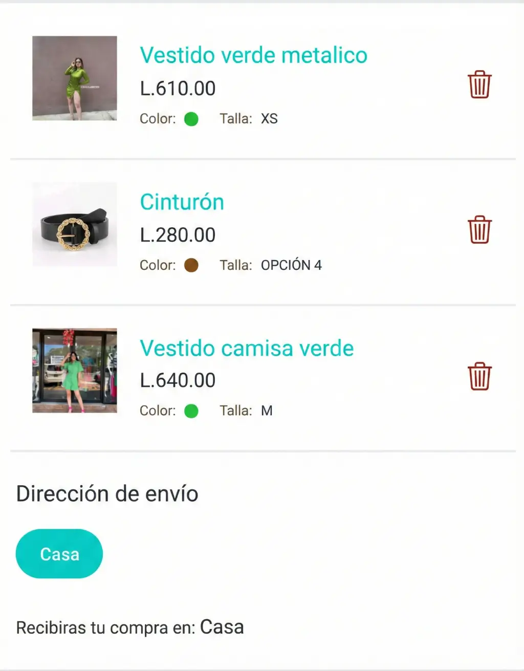 Interfaz de compra en la app MySelf HN - Compra ropa y accesorios fácilmente